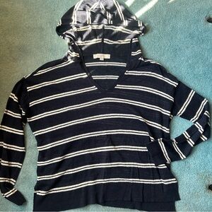 Loft Navy Stripe 100% Linen Hoodie/Pullover